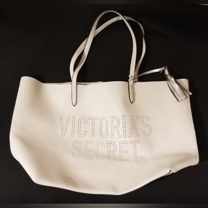 Victoria's Secret faux leather tote, white w/metallic silver interior.